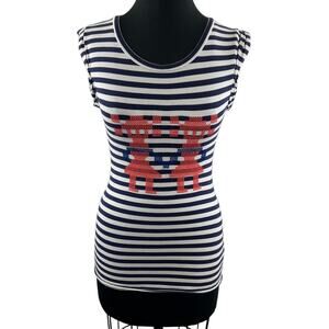 RACHEL by Rachel Roy Navy White Striped GIRLS Cross-Stitched Cotton Top Size XS